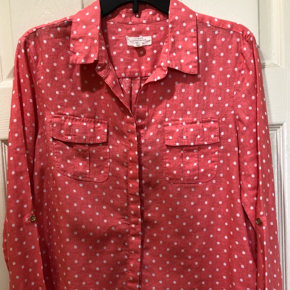 Charter Club Luxury series, women’s pink long sleeve button shirt, 100% linen, L